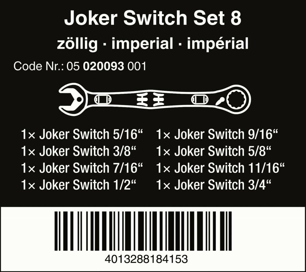Wera 6001 Joker Switch Ratcheting Combination Wrench Set 8 Piece SAE 05020093001