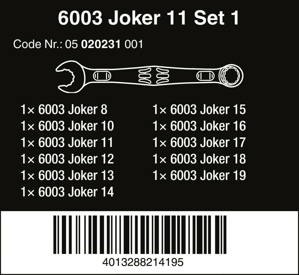 Wera 6003 Joker Combination Wrench Set 11 Piece Metric 05020231001