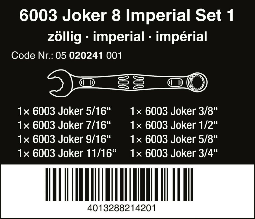 Wera 6003 Joker Combination Wrench Set 8 Piece SAE 05020241001