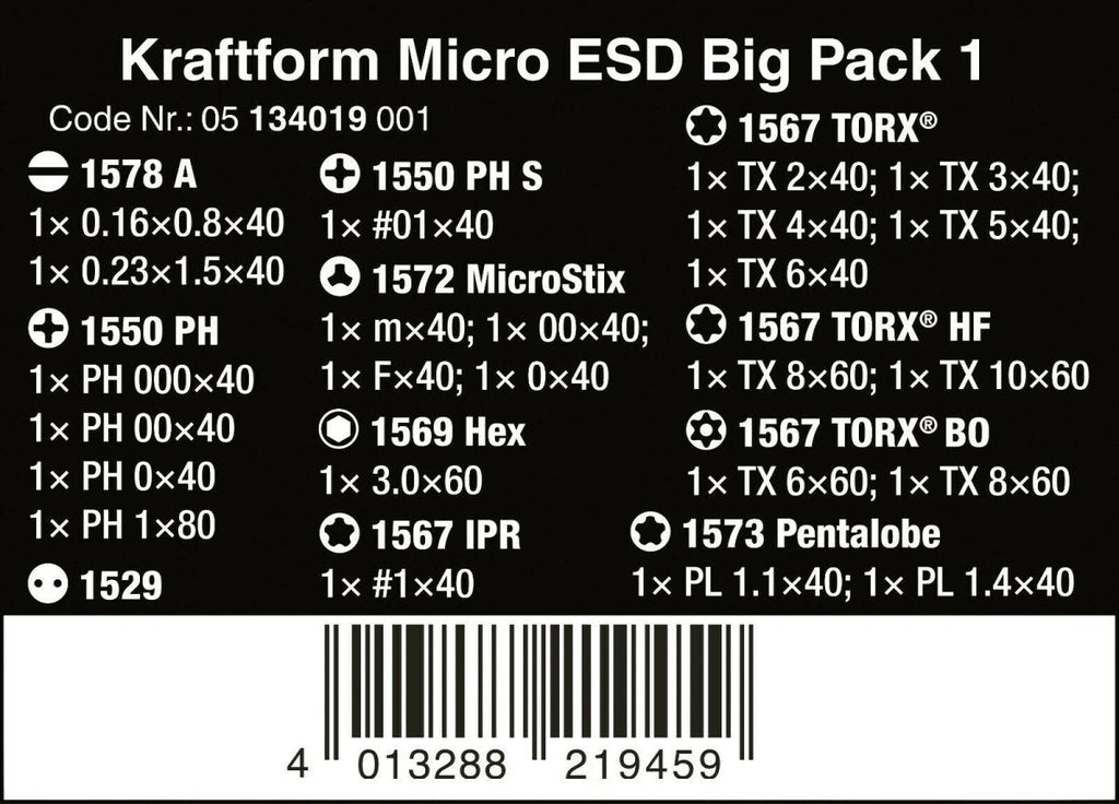 Wera Kraftform Micro ESD Big Pack 1 Precision Screwdriver Set 05134019001