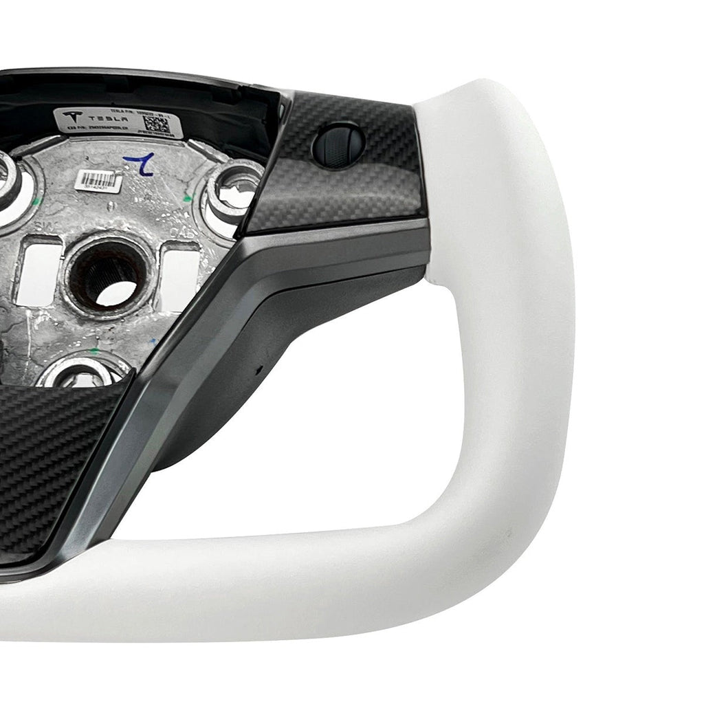 White Leather Yoke Steering Wheel for Tesla Model 3 / Y【Style 7】