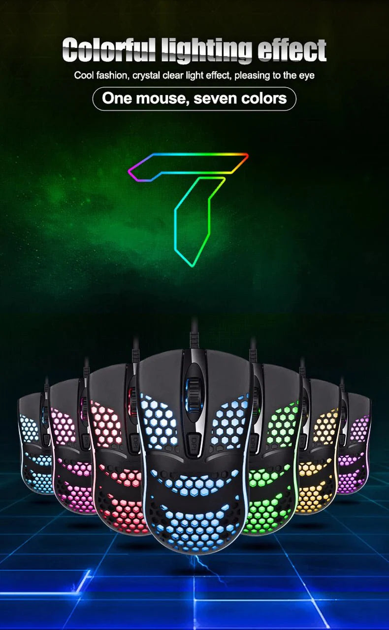 Wired Gaming Mouse | 1600 DPI Optical USB with 7 Breathing LED Lights
