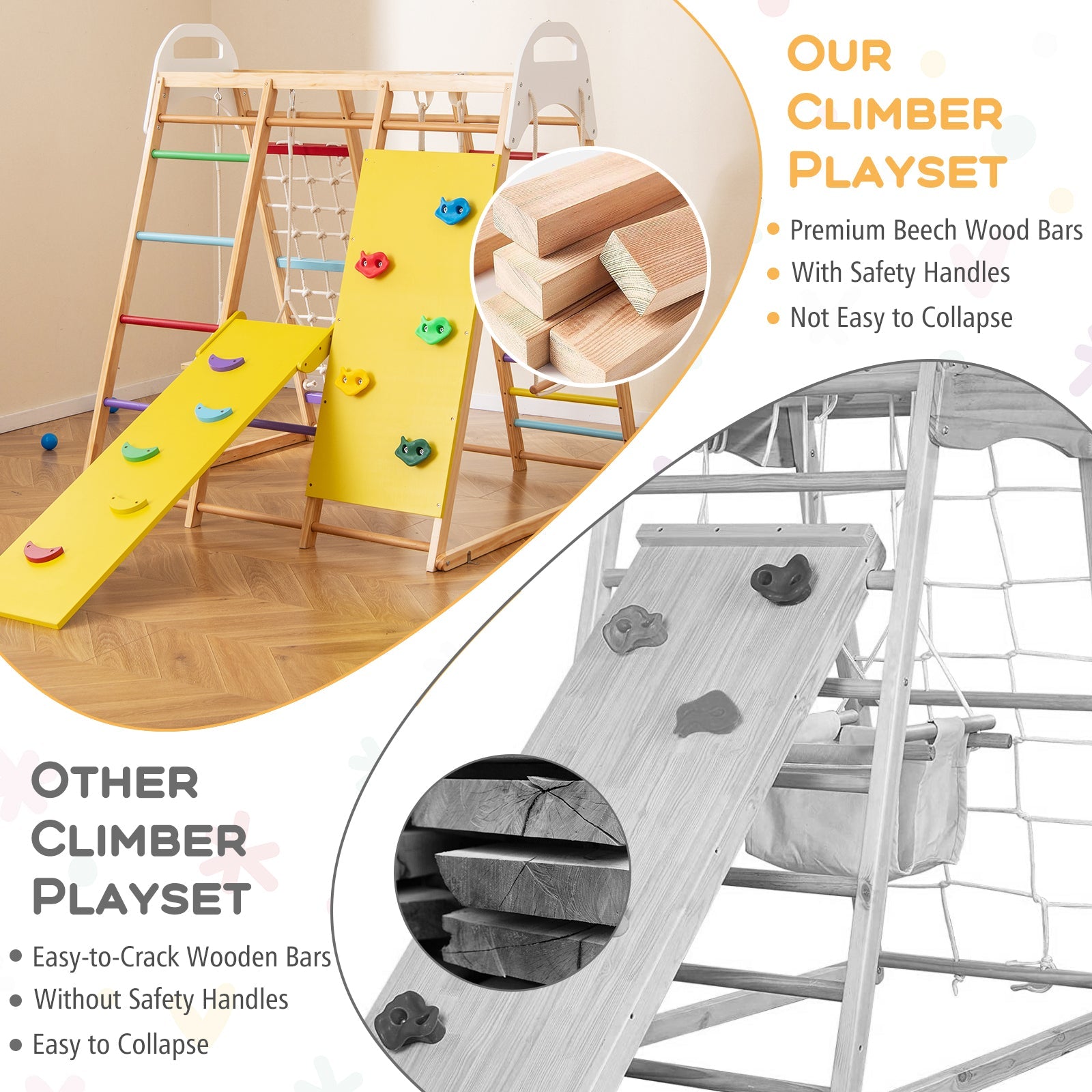 8-in-1 Wooden Jungle Gym Playset with Slide and Monkey Bars