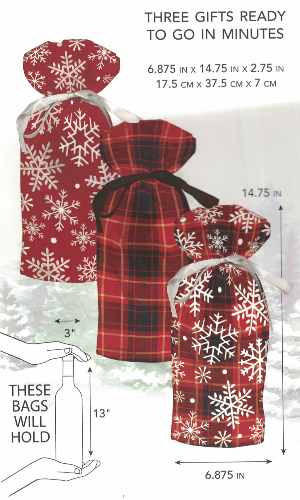 Pull String Bottle Gift Bag - 3 Pack