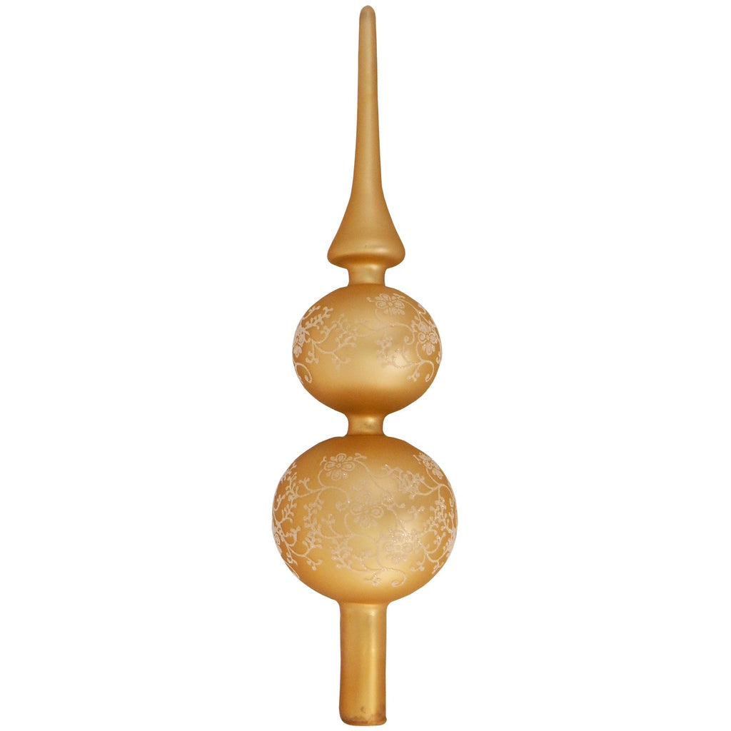 Glass 13 Inch Treetop Finial - Matte Gold with Glitterlace
